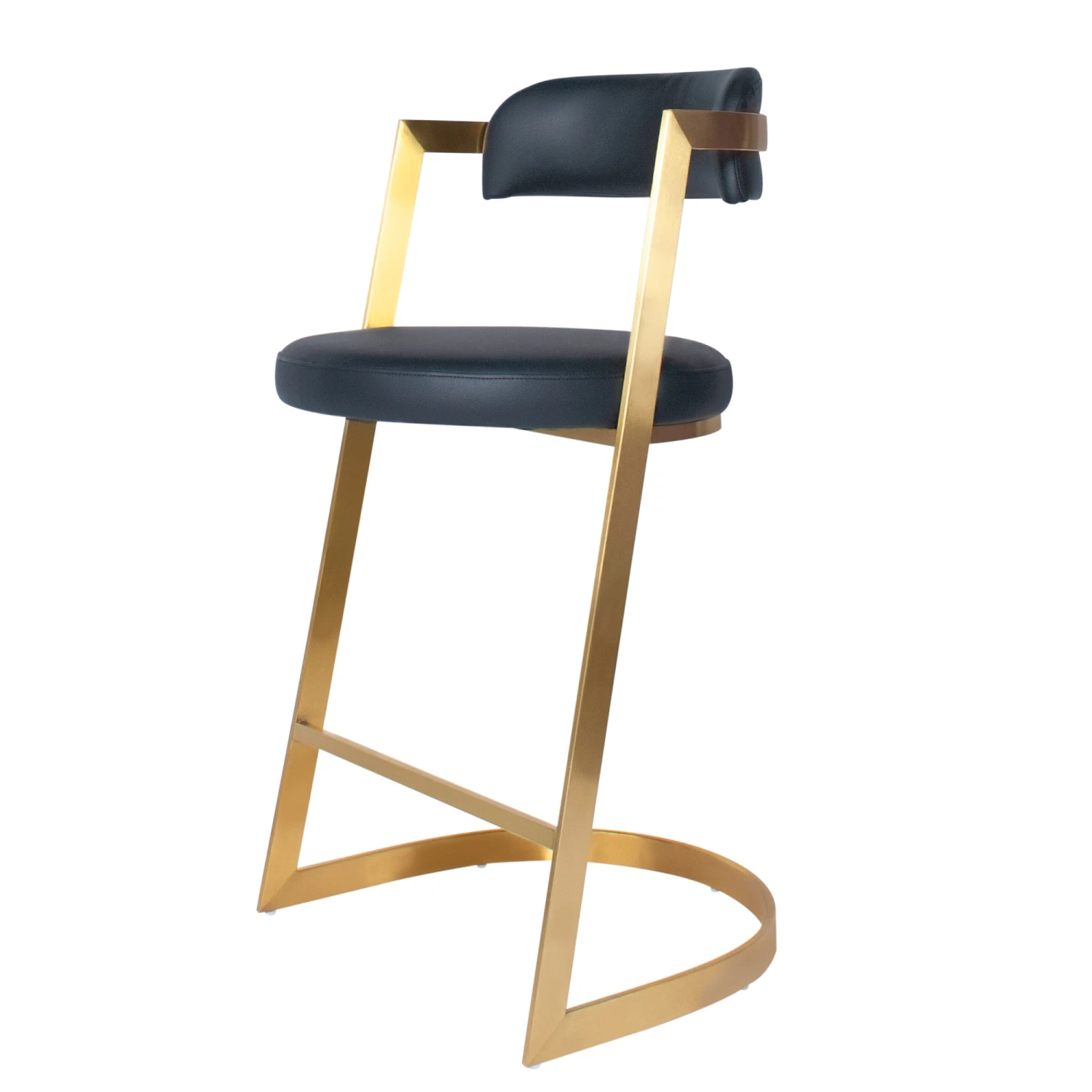 Bourbon Counter Stool In Black Leather Brass 3 Bourbon Counter Stool In Black Leather Brass