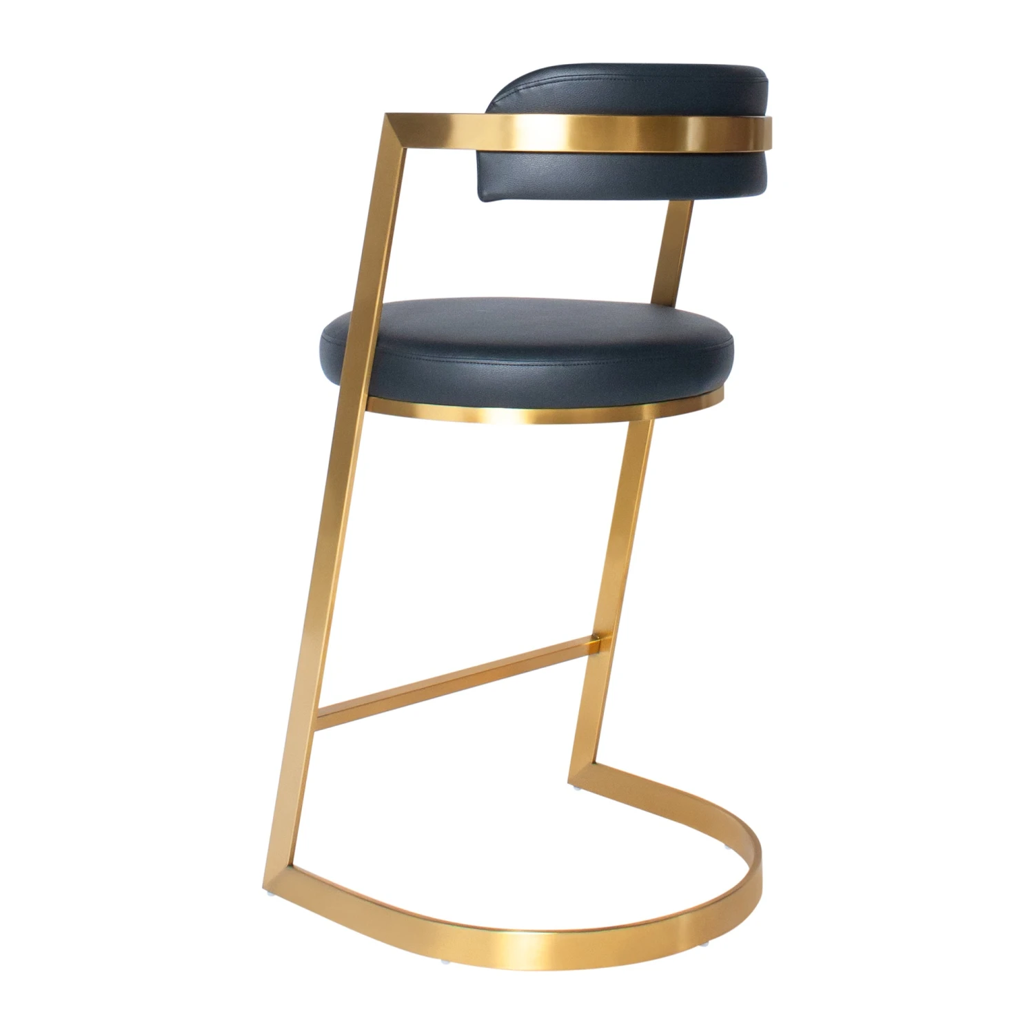 Bourbon Counter Stool In Black Leather Brass 4 Bourbon Counter Stool In Black Leather Brass - Image 2