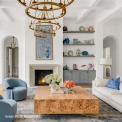 Custom Carina Coffee Table -Furniture & Decoration Shop Carina Coffee Table.Golden Pecan Mappa Burl.Styled