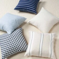Dobby Navy & White Stripe Linen Pillow -Furniture & Decoration Shop DobbyNavy WhiteStripeLinenPillow.04