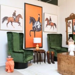 Framed Equestrian Artwork On Silk Cloth - White Right Facing -Furniture & Decoration Shop FramedEquestrianArtworkonSilkCloth WhiteRightFacing.06