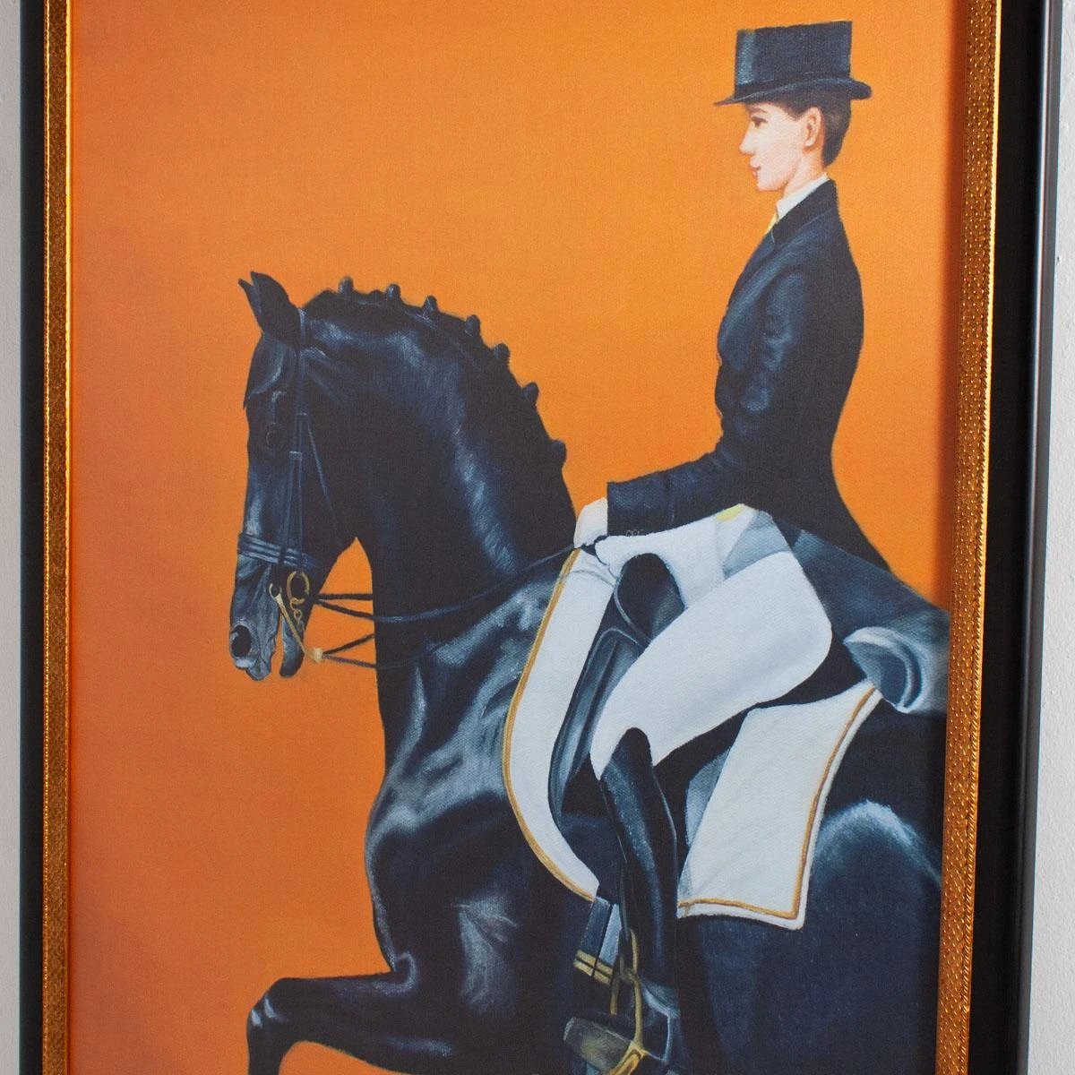 Framed Equestrian Artwork On Silk Cloth - Orange 6 Framed Equestrian Artwork On Silk Cloth - Orange - Image 4