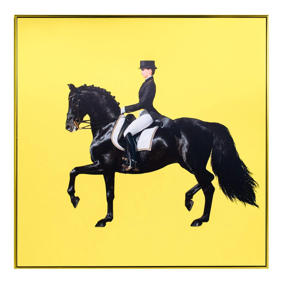 Framed Equestrian Artwork On Silk Cloth - Yellow Left Facing 3 Framed Equestrian Artwork On Silk Cloth - Yellow Left Facing