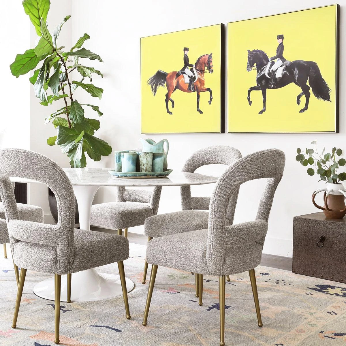 Framed Equestrian Artwork On Silk Cloth - Yellow Left Facing 4 Framed Equestrian Artwork On Silk Cloth - Yellow Left Facing - Image 2