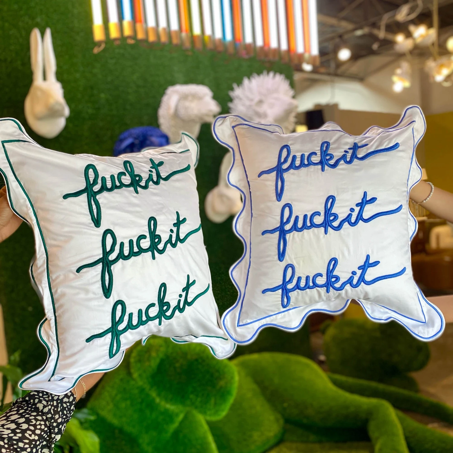 Fuck It Large Scallop Pillow Cover - Sapphire 4 Fuck It Large Scallop Pillow Cover - Sapphire - Image 2