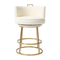 Rosita Swivel Counter Stool In Ivory Boucle
