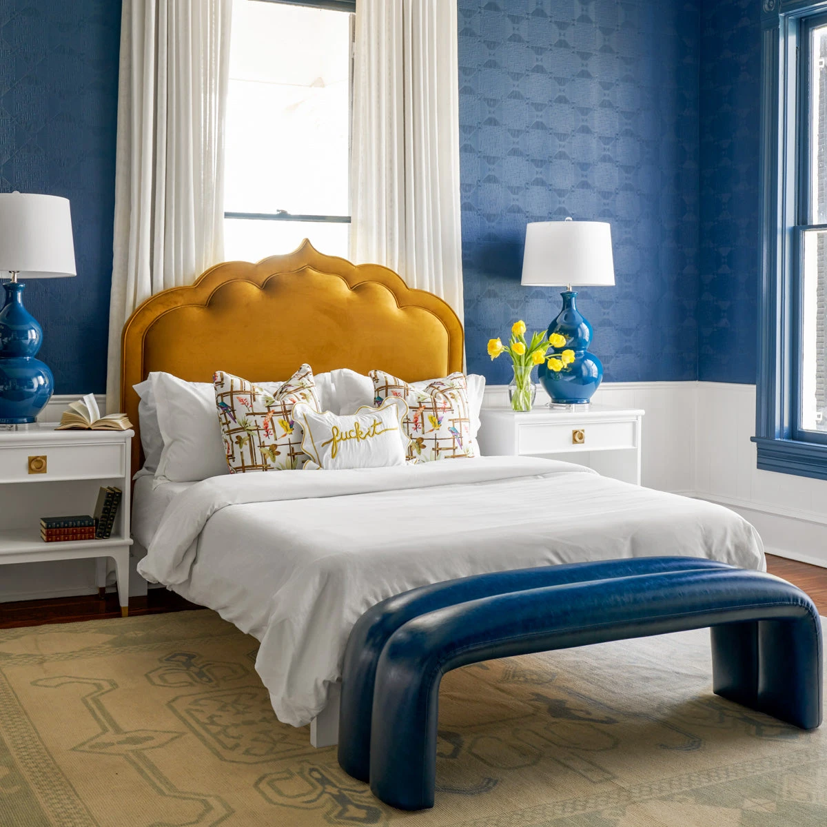 Maxwell Bench In Blue Leather 4 Maxwell Bench In Blue Leather - Image 2