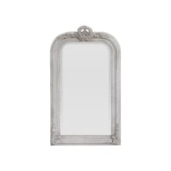 Small Grey Wash Mirror With Decorative Wreath Top