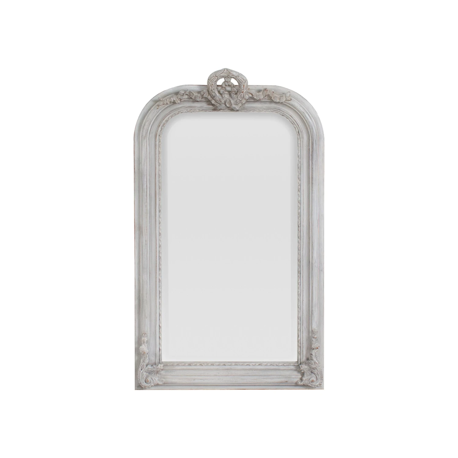 Small Grey Wash Mirror With Decorative Wreath Top 3 Small Grey Wash Mirror With Decorative Wreath Top