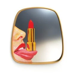 Tongue Mirror With Gold Frame By Seletti